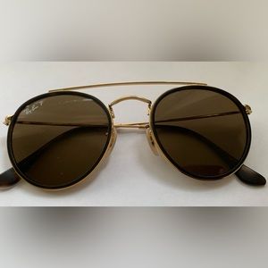Ray Ban around Double Bridge - Gold Frame/Polarized Brown Lens MSRP $224